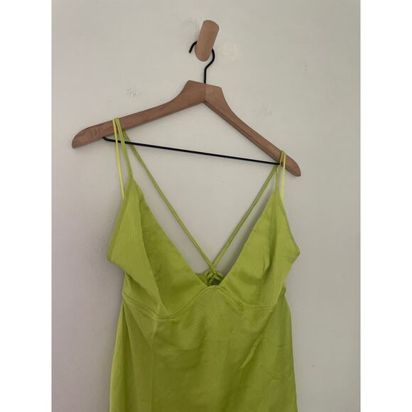 Free People Satin Slip Dress Size Large Lime Green 90s Halter Mini - Picture 4 of 10